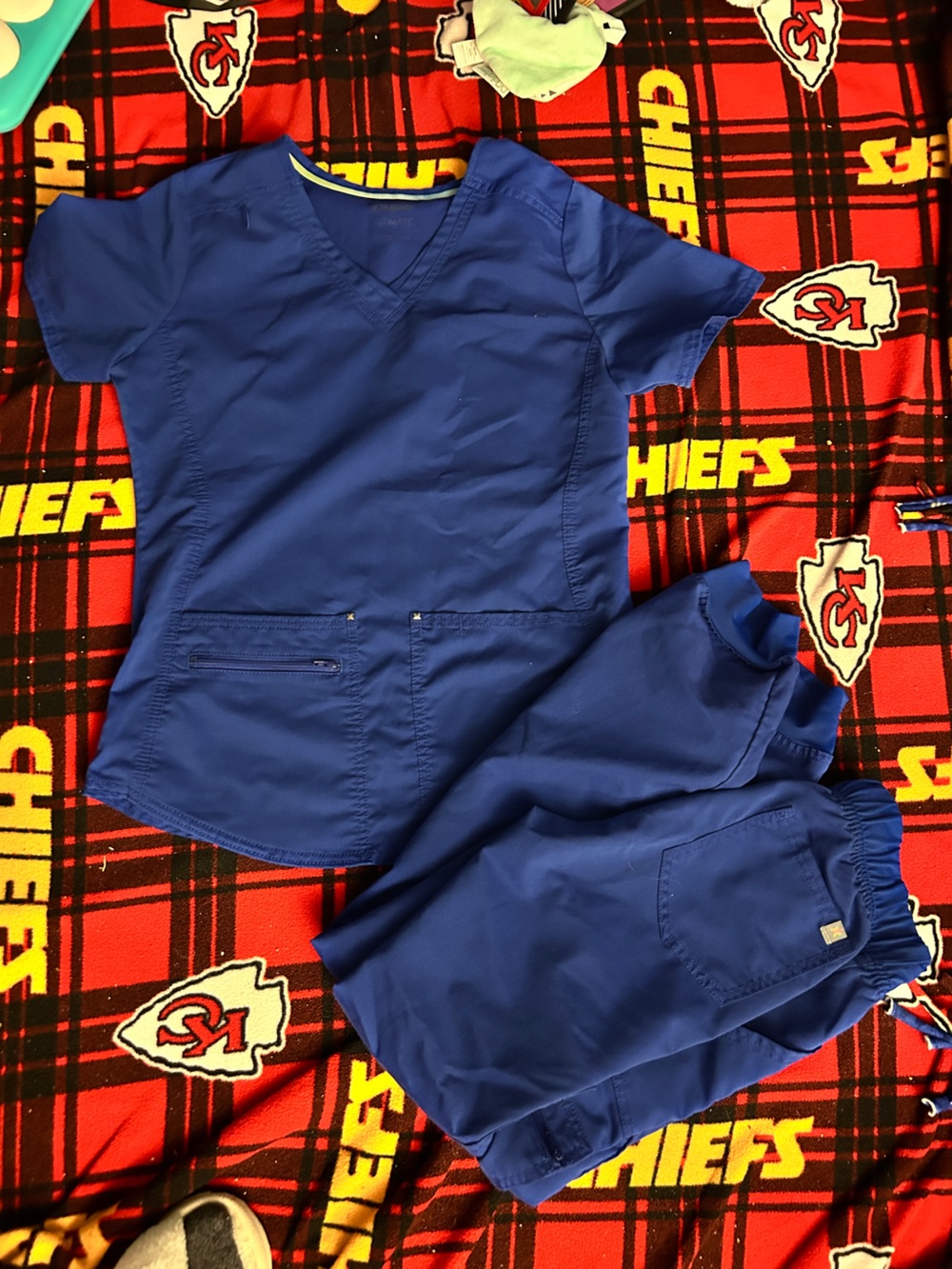 Blue scrub set size small and black Carhartt medium petite scrub pants